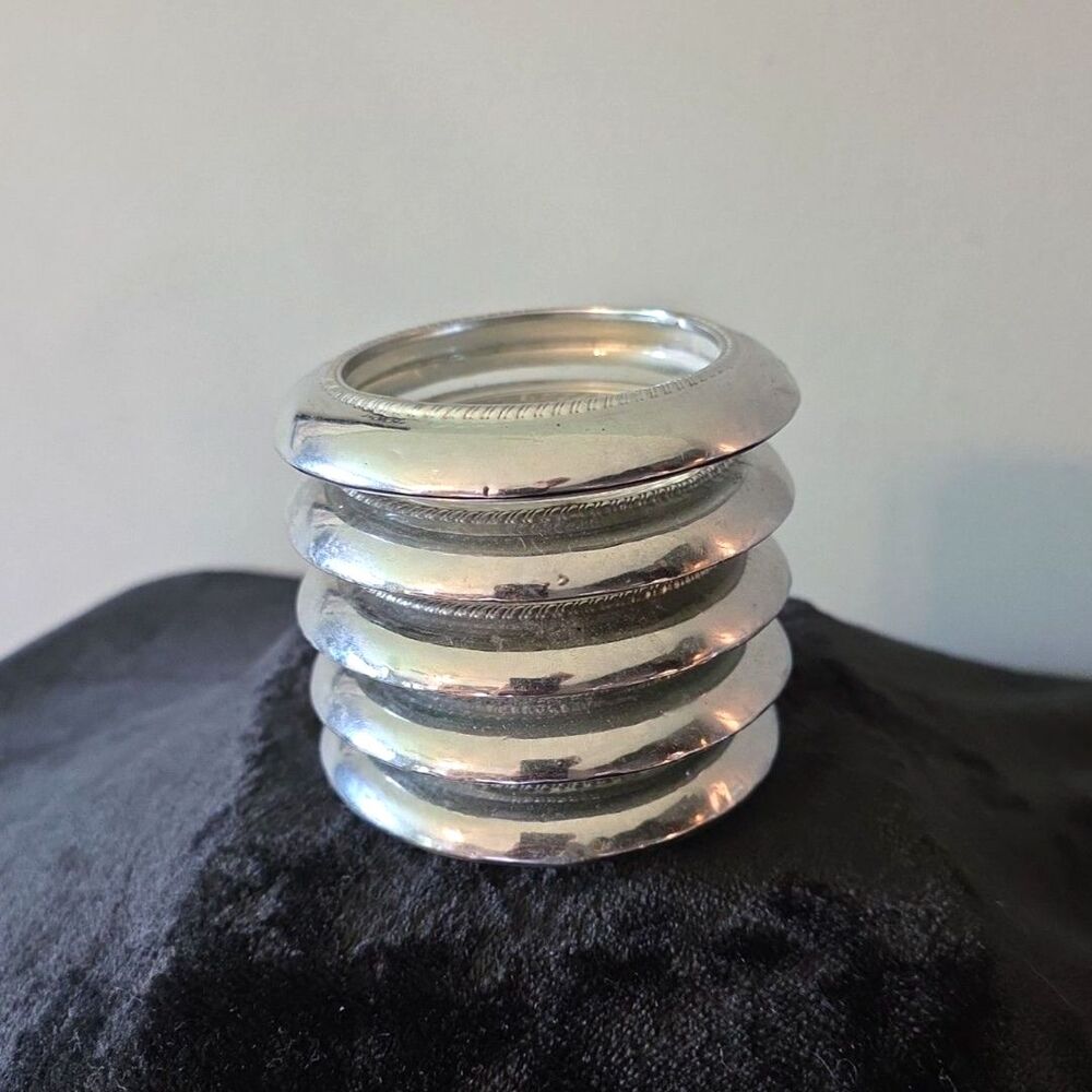 Set of 5 - Vintage Silver and Cut Glass Coasters  Snowflake Pattern